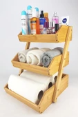 Digithome 3 Katlı Bambu Banyo ve Makyaj Organizer Düzenleyici Kahverengi - MIEN-670 C1-1-289 - 1