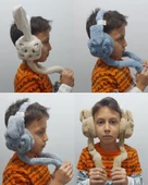 Peluş Kedili Hareketli Oynar Kulaklı Çocuk Kulak Isıtıcı Koruyucu - 1
