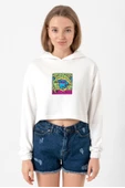 Mr Beast Doodle Ekru Kadın Crop Kapşonlu thumbnail 1