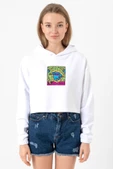 Mr Beast Doodle Beyaz Optik Kadın Crop Kapşonlu thumbnail 1