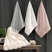 Nazik Home Selen Dantelli Pamuk Yüz Havlusu-Bej 50x80 - 1