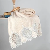 Nazik Home Rita Dantelli Pamuk Havlu-Bej 90x150 - 1