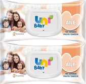 Uni Baby Islak Havlu Mendil 90 Yaprak Aile (2 Li Set) 180 Yaprak Plastik Kapaklı - 1