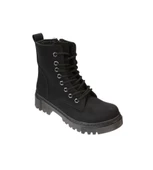 YAZKIŞ Kadın Siyah Mat Cilt Bağcıklı Fermuaralı 14cm Bilekboyu Düz Termo Taban Postal Bot thumbnail 1