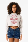 Top Gun Maverick Fly Like A Phoenix Beyaz Kırçıllı Kadın Crop Kapşonlu - 1