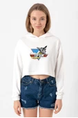 Top Gun Vintage Jet Stars Ekru Kadın Crop Kapşonlu thumbnail 1