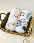 2 Adet  Çok Amaçlı Müslin Bezi Örtü Battaniye thumbnail 1