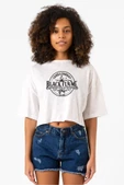 Candle Company Black Flame Beyaz Kırçıllı Kadın Crop Tshirt - 1