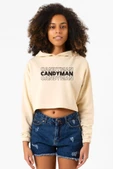 Candy Man Halloween Bej Kadın Crop Kapşonlu thumbnail 1