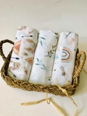 3 Adet 110x110  Çok Amaçlı Müslin Bezi Örtü Battaniye thumbnail 1