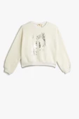 Koton Kız Çocuk Oversize Sweatshirt Uzun Kollu Bisiklet Yaka Parlak Baskılı Şardonlu - 1
