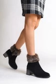 JULİA Fermuarlı Ortopedik Taban Suya ve Soğuğa Dayanıklı Tüylü Topuklu Süet Kadın Bot ST Siyah thumbnail 2