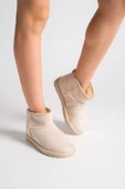 JOLİE Bağcıksız Düz Taban İçi Kürklü Kısa Süet Kadın Bot KT Krem - 1