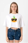 Cool Pumpkin Beyaz Kadın Crop Tshirt thumbnail 1