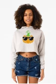 Cool Pumpkin Beyaz Kırçıllı Kadın Crop Kapşonlu - 1