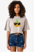 Cool Pumpkin Taş Rengi Kadın Crop Kapşonlu thumbnail 1