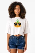 Cool Pumpkin Beyaz Kırçıllı Kadın Crop Tshirt thumbnail 1