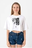 Cowboy Bebop Vintage Ein and Ed Beyaz Kadın Crop Tshirt - 1