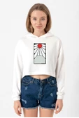 Demon Slayer Anime Crest Earring Demon Ekru Kadın Crop Kapşonlu - 1