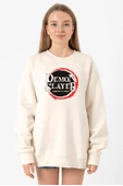 Demon Slayer Anime Squad Demon Slayer Kimetsu No Yaiba Ekru Kadın 2ip Sweatshirt - 1