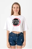 Demon Slayer Anime Squad Demon Slayer Kimetsu No Yaiba Beyaz Kadın Crop Tshirt thumbnail 1