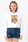 Demon Slayer Anime Zenitsu Poster Beyaz Optik Kadın Crop Kapşonlu thumbnail 1