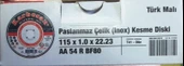 Karbosan Çelik Kesme Taşı Thinline 115 x 1.0 x 22 AA 54 R BF80 INOX - 1 Adet - 2