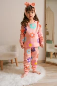 KIZ ÇOCUK PAPATYA DESENLİ 3 İPLİK PAMUK EŞOFMAN TAKIMI - 5