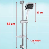 Duş Seti Sürgülü Banyo Duş Başlığı Seti Fiskiyesi Telefonu Kare Başlık Metal Hortum - 3