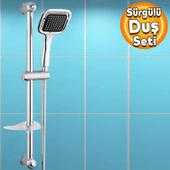 Duş Seti Sürgülü Banyo Duş Başlığı Seti Fiskiyesi Telefonu Kare Başlık Metal Hortum - 1