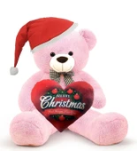 Yeni Yıla Özel : Elinde Baskılı Kalbi Ve Noel Şapkalı 90 cm Papyonlu Peluş Ayıcık - Yeni Yıl Temalı thumbnail 1
