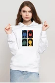 Erased Anime All Main Character Minimal Colorful Art Beyaz Kadın 3ip Kapşonlu Sweatshirt - 1