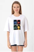 Erased Anime All Main Character Minimal Colorful Art Beyaz Kadın Oversize Tshirt thumbnail 1