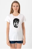 Erased Anime Black White Silhoette Beyaz Kadın Bisikletyaka Tshirt thumbnail 1