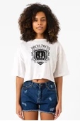 Hocus Pocus University Beyaz Kırçıllı Kadın Crop Tshirt thumbnail 1