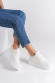 ALESSİ Bağcıklı Ortopedik Taban Kadın Sneaker Ayakkabı BT Kırık Beyaz - 2