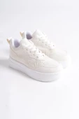 ALESSİ Bağcıklı Ortopedik Taban Kadın Sneaker Ayakkabı BT Kırık Beyaz - 4
