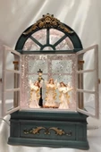 Yılbaşı Noel Pencere Tasarımlı Kar Küresi Noel Baba Karakter Işık kahve Yeni Yıl Melek Kanat - 2