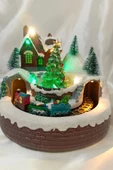 Yılbaşı Noel Köy Tren Kar Küresi Noel Baba Karakter Işık kahve Yeni Yıl Çam Ağacı - 8