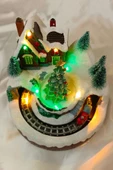 Yılbaşı Noel Köy Tren Kar Küresi Noel Baba Karakter Işık kahve Yeni Yıl Çam Ağacı - 2