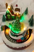Yılbaşı Noel Köy Tren Kar Küresi Noel Baba Karakter Işık kahve Yeni Yıl Çam Ağacı - 10