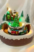 Yılbaşı Noel Köy Tren Kar Küresi Noel Baba Karakter Işık kahve Yeni Yıl Çam Ağacı - 3