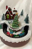 Yılbaşı Noel Köy Tren Kar Küresi Noel Baba Karakter Işık kahve Yeni Yıl Çam Ağacı - 5