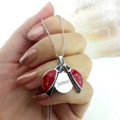 Vaoov 925 Ayar Gümüş Açılan İsimli Uğur Böceği Kolye thumbnail 2