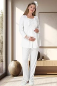 Mecit 5911 Ekru Peluş  3 Lü Pijama Sabahlık Tk - 2