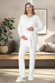Mecit 5911 Ekru Peluş  3 Lü Pijama Sabahlık Tk - 3