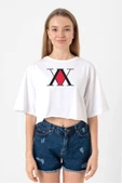 Hunter x Hunter Anime Logo Beyaz Kadın Crop Tshirt thumbnail 1