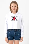Hunter x Hunter Anime Logo Beyaz Optik Kadın Crop Kapşonlu thumbnail 1