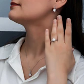 Lucky Life 925 Ayar Gumuss Çiçek Desenli Lucky Life Lucky Life Kadın Set - 1