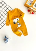 Neşeli Bebekler Snopy Nakışlı Baskılı Desen Tulum Hardal - 1
